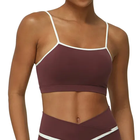 Soutien-Gorge de Sport Colorblock avec Bordure Contrastée pour Femmes Activewear Fitness Course Gym Yoga Crop Top Rembour