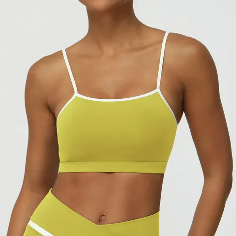 Soutien-Gorge de Sport Colorblock avec Bordure Contrastée pour Femmes Activewear Fitness Course Gym Yoga Crop Top Rembour