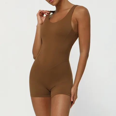 Damen Fitness Yoga Jumpsuit High Impact Rückenfreier Gym Romper Einfarbig Nylon Spandex Athletisch Activewear Bodysuit