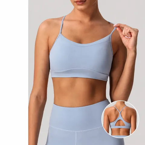 Dames Beugelloze Verwijderbare Gevoerde Sport-bh Atletische Snelle Droge Fitness Vest Ademende Kruisrug Yoga Hardlooptop