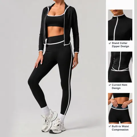Women's Quick Drying High Waist Sports Fitness Yoga Set Long Sleeve Jacket Bra Shorts Activewear Suit