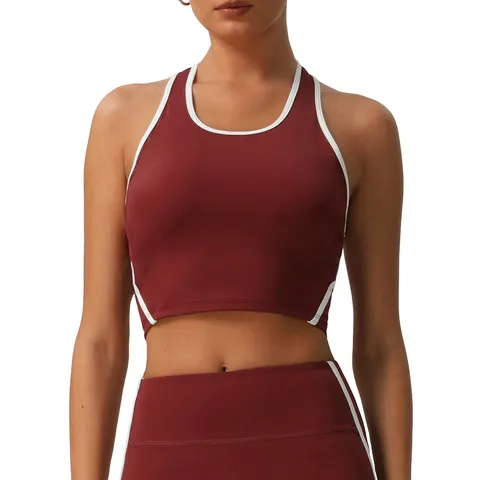 Soutien-Gorge de Sport Dos Nageur Bordure Contrastée Femme Yoga Débardeur Fitness Haut Court