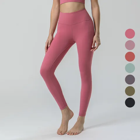 Pantalon de Yoga Taille Haute pour Femmes Uni Push-Up Leggings de Fitness Effet Nu Élastique Sport Gym