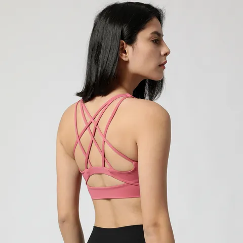 Sujetador Deportivo de Alto Soporte para Mujer Espalda Cruzada Sin Costuras Fitness Gimnasio Correr Yoga Crop Top