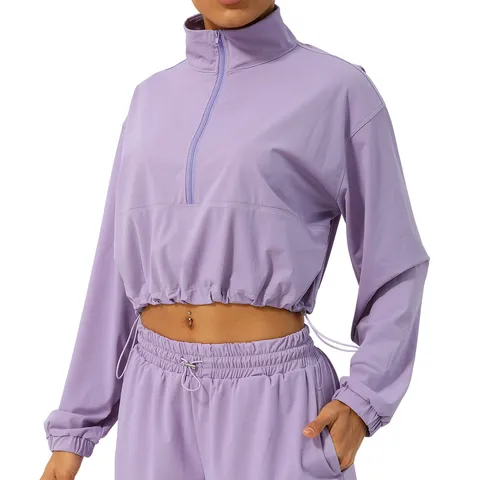 Ensemble Sport de Protection Solaire pour Femmes Demi-Zip Haut et Pantalon Mélange de Nylon Respirant Tenues de Sport en Plein Air