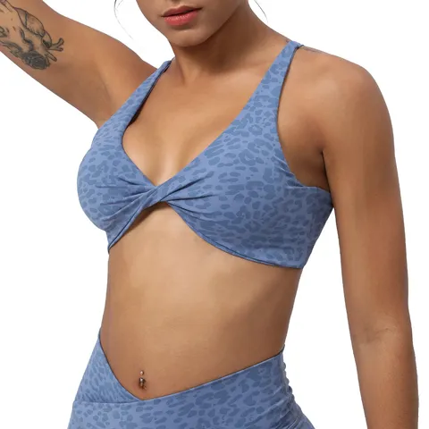 Soutien-gorge de Yoga Imprimé Léopard pour Femmes Dos Croisé Fitness Haut de Sport Entraînement Athletic Activewear Rembourré
