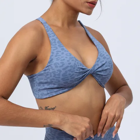 Soutien-gorge de Yoga Imprimé Léopard pour Femmes Dos Croisé Fitness Haut de Sport Entraînement Athletic Activewear Rembourré