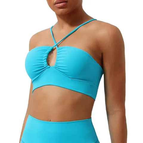 Soutien-Gorge de Sport pour Femmes Dos Croisé Ajouré Rembourré Fitness Yoga Entraînement Top Respirant Nylon Élasthanne Vêtements de Sport