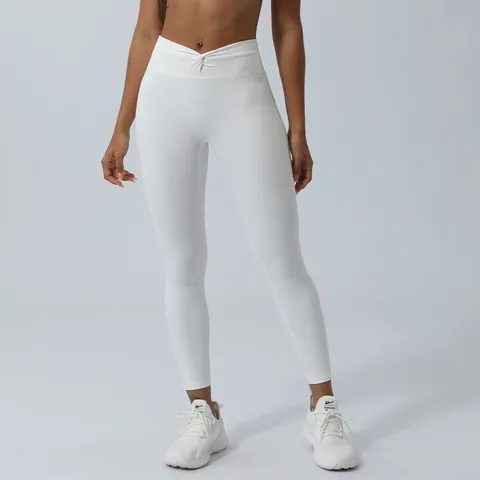 Pantalon de Yoga Taille Haute avec Torsion Croisée pour Femmes Leggings de Sport Ventre Plat Fesses Relevées Fitness