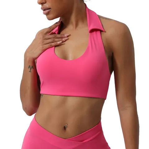 Gilet de Yoga Halter pour Femmes Vêtement de Sport Soutien-gorge de Sport Athlétique Dos Froncé Fitness Course Entraînement Crop Top