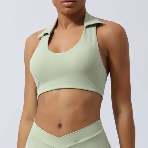 Gilet de Yoga Halter pour Femmes Vêtement de Sport Soutien-gorge de Sport Athlétique Dos Froncé Fitness Course Entraînement Crop Top