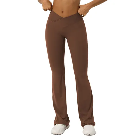 Pantalón de Yoga Acampanado con Cintura Cruzada en V para Mujer Cintura Alta Levanta Glúteos Deporte Fitness Pantalones Bajos