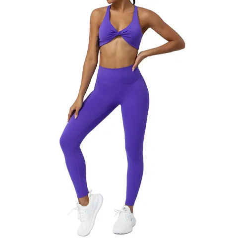 Ensemble Yoga Activewear Femmes Taille Haute Effet Push-Up Fitness Course Sport Haut Et Bas Nylon Élasthanne