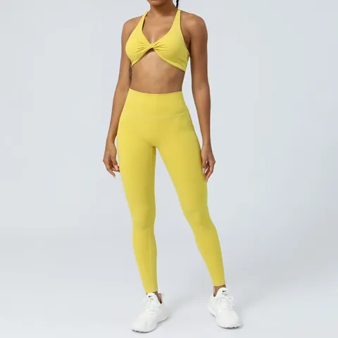 Ensemble Yoga Activewear Femmes Taille Haute Effet Push-Up Fitness Course Sport Haut Et Bas Nylon Élasthanne
