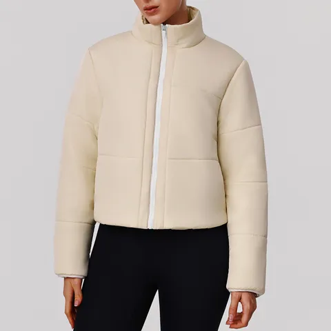 Dames Casual Opstaande Kraag Rits Gewatteerde Jas Winter Warm Winddicht Korte Jacht Buitensport