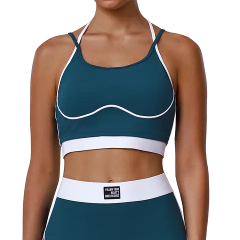 Soutien-Gorge de Sport pour Femmes Colorblock Fitness Course Entraînement Yoga Gilet Rembourré Fixe Sous-Vêtement Athlétique Crop Top
