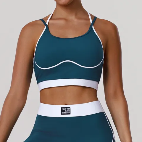 Soutien-Gorge de Sport pour Femmes Colorblock Fitness Course Entraînement Yoga Gilet Rembourré Fixe Sous-Vêtement Athlétique Crop Top