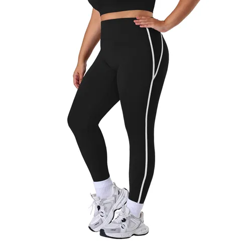 Damen Übergröße Hohe Taille Yoga Leggings Seitengestreift Athletisch Fitness Workout Gym Skinny Knöchellange Hose