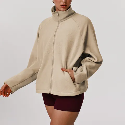 Chaqueta Polar Holgada Casual para Mujer Invierno Cálido Cuello Cisne Cremallera Completa Cardigan Manga Larga Bolsillo