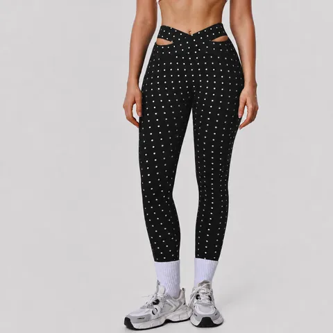 Dames Hoge Taille Kruis Opengewerkt Polka Dot Yogahose Billiftend Fitness Leggings Sport