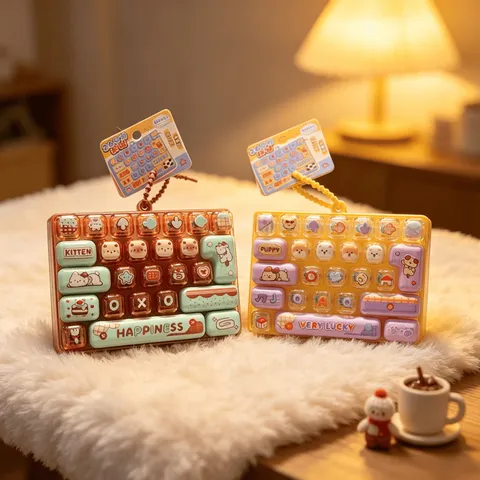 Estación de Ánimo 26 Teclas Teclado Mecánico Fidget Toy Lindo Diseño Animal Llavero de Descompresión Colgante de Mochila