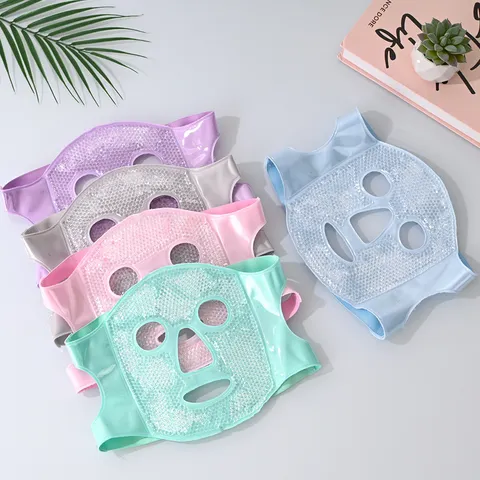 Maschera Facciale in Gel di Ghiaccio Riutilizzabile Impacco Freddo Caldo Maschera Viso Raffreddante Con Maschera per Occhi Perle di Gel Morbido Cura della Pelle Strumento di Bellezza