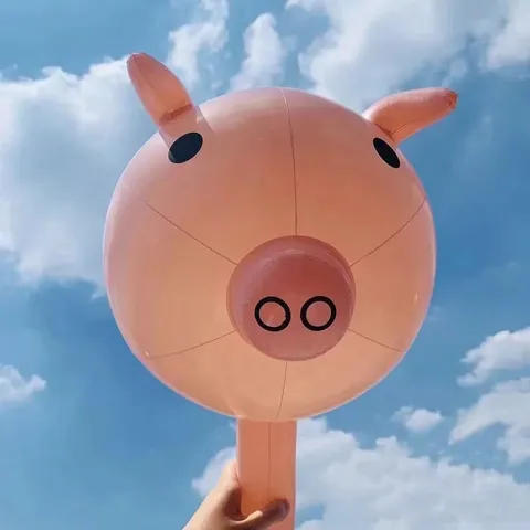 Inflatable PVC Pig Balloon Cartoon Animal Shaped Toy Balloon Children's Day Party Decoration Handheld Stick Balloon