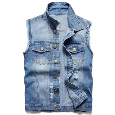 Herren Casual Baumwolle Jeans Weste Offene Kante Umlegekragen Ärmellos Jacke Amerikanischer Stil Mode Oberbekleidung