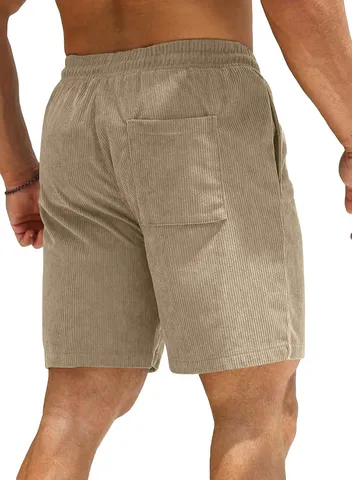 Men's Casual Corduroy Shorts Solid Color Straight Fit Drawstring Summer Five-Point Pants Daily Streetwear Shorts
