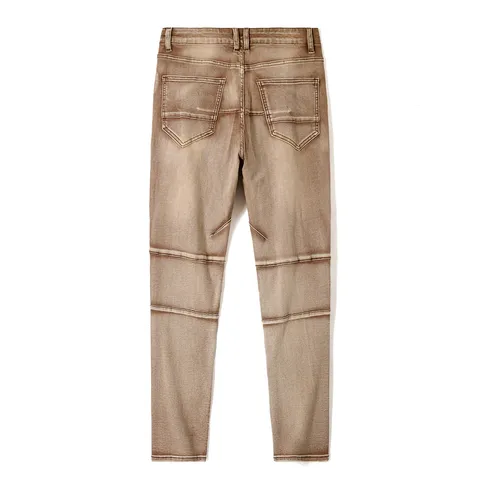 Men's Slim Fit Biker Jeans Casual Stretch Denim Pants Vintage Washed Pleated Patchwork Straight Trousers
