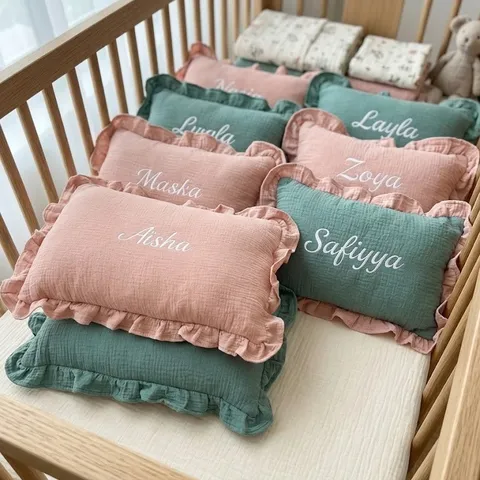 Baby Muslin Cotton Ruffle Pillow Rectangular Toddler Sleeping Pillow Nursery Bedding Decor