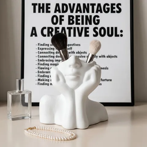 Creative Human Face Art Makeup Brush Holder Plastic Desktop Storage Box Modern Minimalist Desk Organizer For Office Home