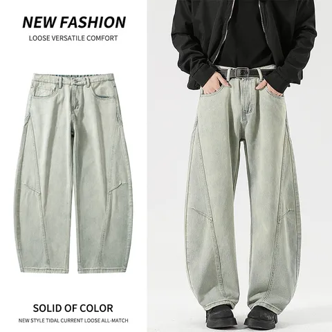 Herren Loose Casual Verwischte Vintage Jeans Gerade Bein Denim Hosen Mode Streetwear Baggy Hosen