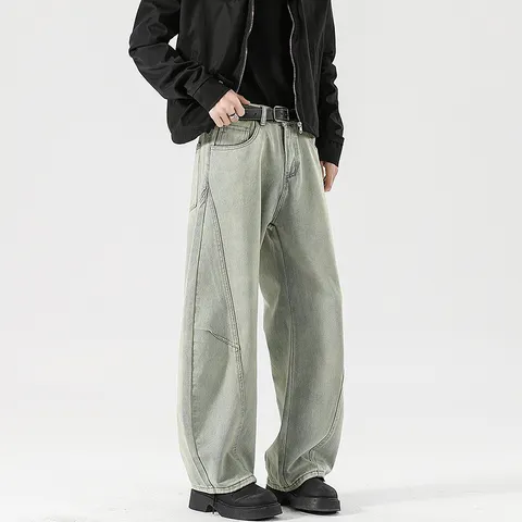 Herren Loose Casual Verwischte Vintage Jeans Gerade Bein Denim Hosen Mode Streetwear Baggy Hosen