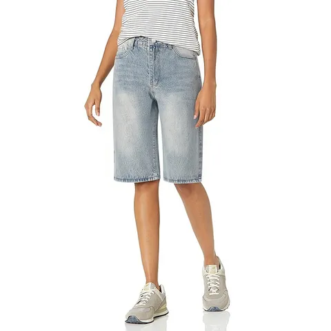 Mujer High Waist Denim Shorts Vintage Washed Loose Straight Leg Casual Five Point Trousers Pocket Denim Cotton Bottoms