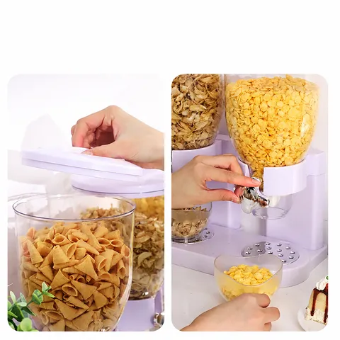 Cuisine Distributeur de Céréales en Plastique Double Triple Bac Rangement Aliments Secs Boîte Hermétique Organisateur de Grains