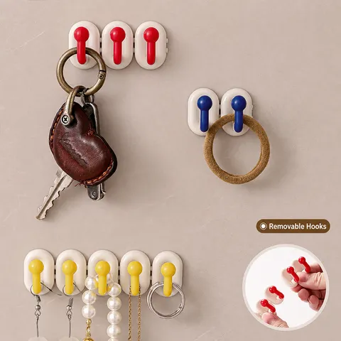 Creative Mini Wall Hooks Adhesive Plastic Multi Color Row Hooks For Bathroom Towel Jewelry Key Storage Home Organizer