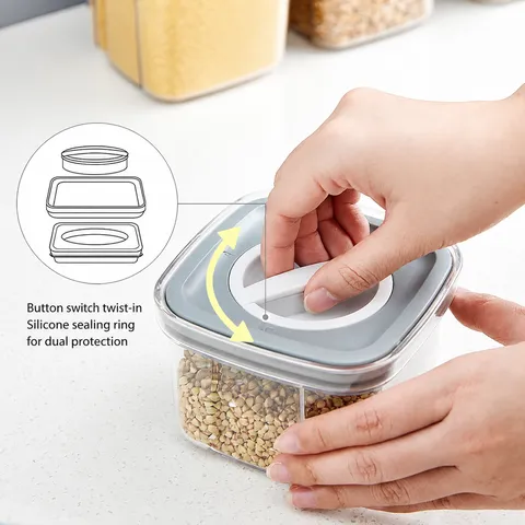Square Plastic Food Storage Container Clear Sealed Jar Kitchen Airtight Canister For Noodle Spice And Grain