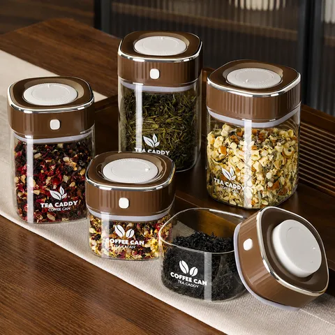 Clear Glass Sealed Jar With Vacuum Press Lid Food Storage Container For Tea Coffee Beans Kitchen Organization