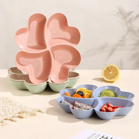Luxus Vierblättriges Kleeblatt Fruchtteller Kunststoff Unterteilt Snack Trockenfrucht Aufbewahrung Tablett Wohnzimmer Geschirr