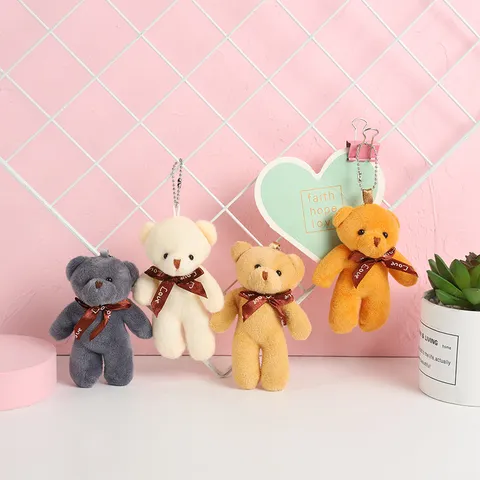 Mini Llavero de Oso de Peluche Suave Muñeca de Animal Relleno Adorno de Bolso Con Lazo de Satén Love Para Niños Niñas Regalo