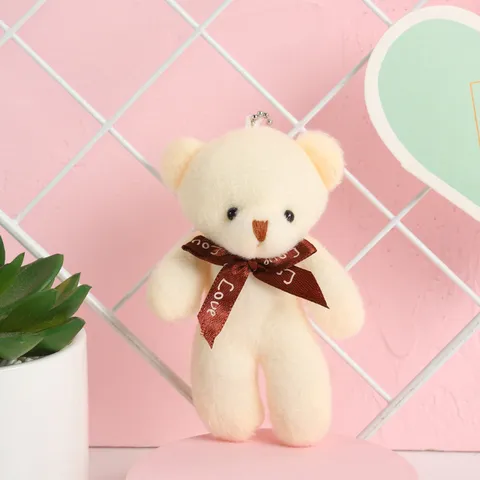 Mini Llavero de Oso de Peluche Suave Muñeca de Animal Relleno Adorno de Bolso Con Lazo de Satén Love Para Niños Niñas Regalo