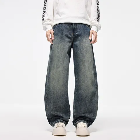 Jeans Homme American Vintage Délavage Vieilli Lame Incurvée Unisexe Jambe Large Baggy Pantalon Denim Automne Décontracté Streetwear Loose Bottoms