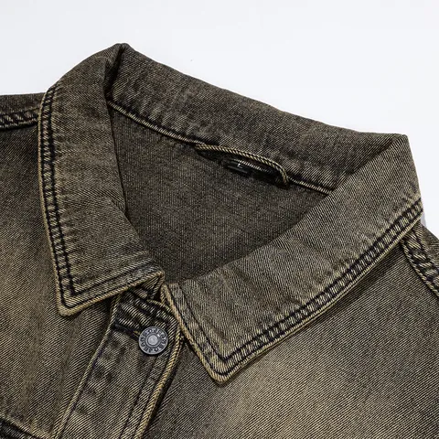 Men's American Vintage Washed Denim Vest Loose Casual Cargo Sleeveless Jacket