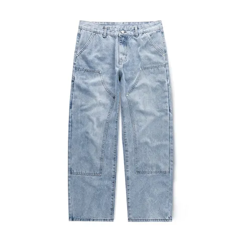 Herren Amerikanisches Retro High Street Lose Gerade Jeans Gewaschene Mehrfache Tasche Cargo Denim Hosen Lässige Hosen