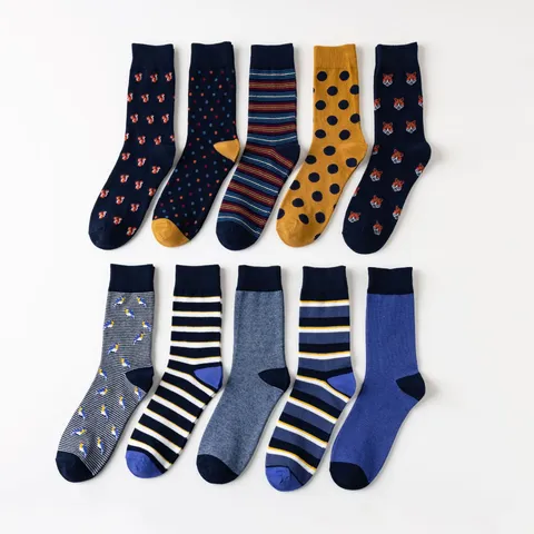 Men Cotton Crew Socks Casual Minimalist Striped Animal Pattern Sweat Absorbent Breathable Spring Autumn Winter Socks
