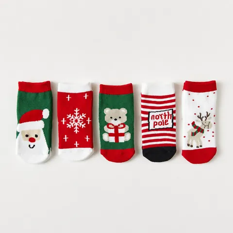 Kids Christmas Socks Thickened Thermal Winter Cotton Crew Socks Cute Cartoon Santa Claus Elk Reindeer Holiday Socks For Toddler Boys Girls