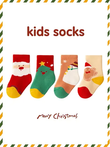 Kids Christmas Thickened Terry Socks Cute Cartoon Santa Snowman Winter Warm Cotton Mid Tube Gift Socks For Children