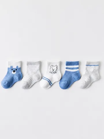Calcetines de Malla de Algodón Transpirable para Niños Lindo Patrón de Oso de Dibujos Animados Calcetines de Bebé de Verano Delgados