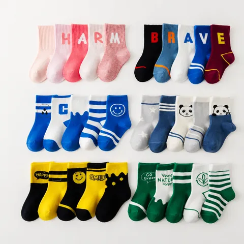 Calcetines de Tubo Medio de Algodón Cálido Espesado para Niños Lindo Estampado de Dibujos Animados Calcetines Casuales de Invierno Primavera Otoño para Niños y Niñas